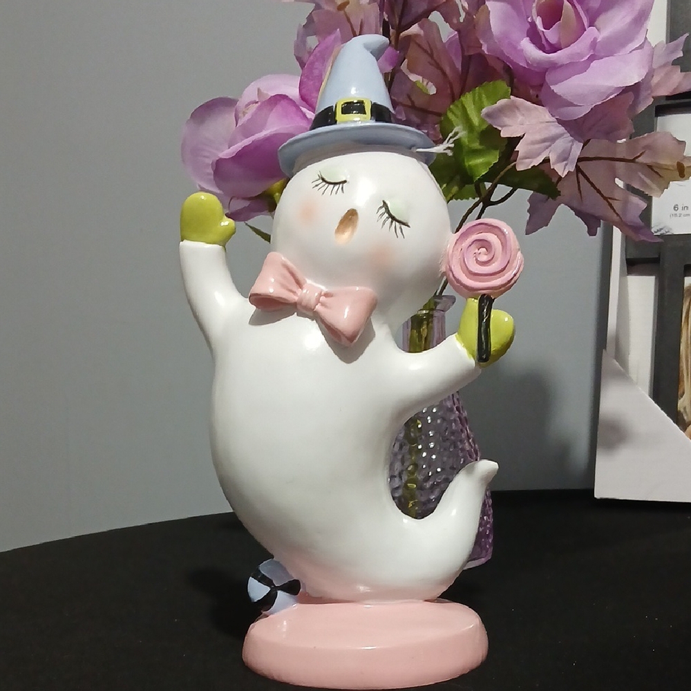Charming Ghost Figurine with Pink Accents